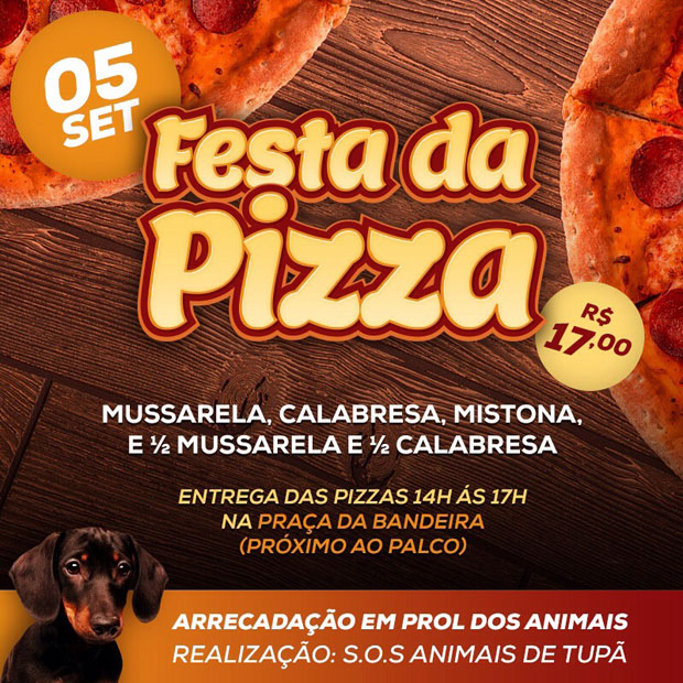 Grupo S.O.S. Animais de Tupã realiza Festa da Pizza neste sábado
