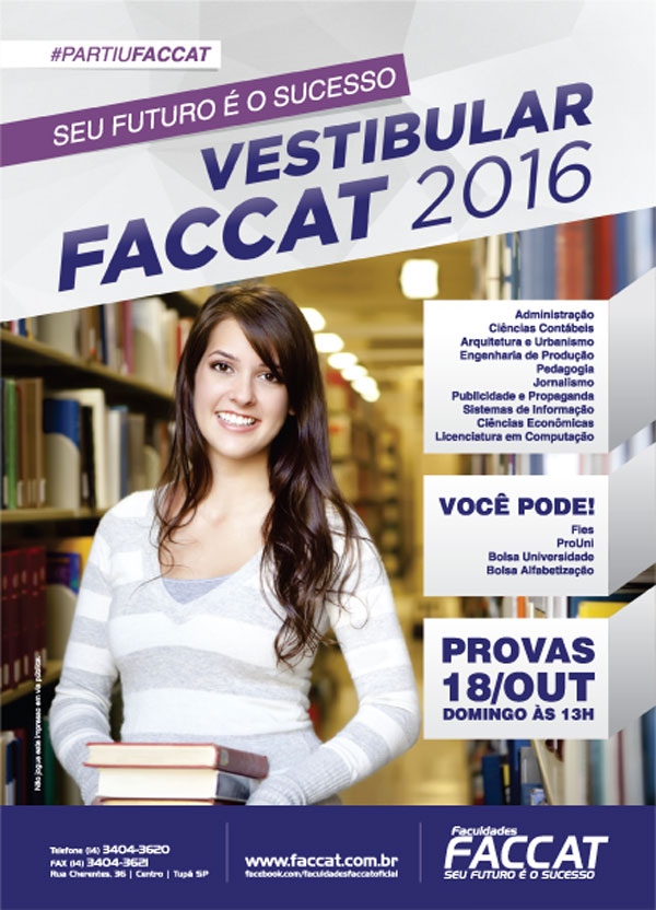FACCAT está com as inscrições abertas para o Vestibular 2016