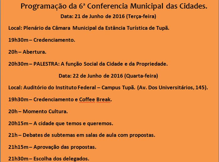 Tupã realiza 6ª Conferência Municipal das Cidades