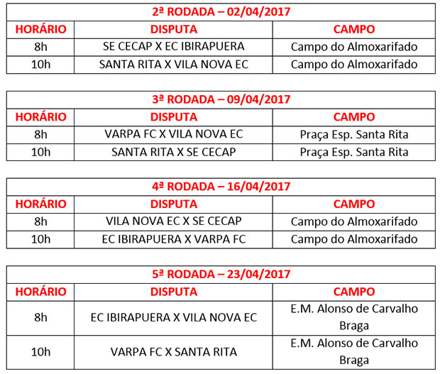 Esporte divulga nova tabela do Campeonato Veterano de Futebol 2017