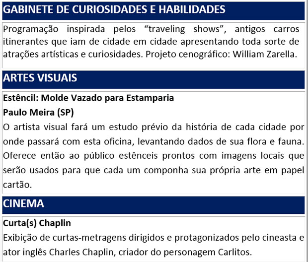 Prefeitura divulga cronograma de apresentações do Circuito Sesc de Artes