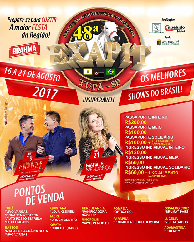 Confira os pontos de vendas dos ingressos da 48ª EXAPIT