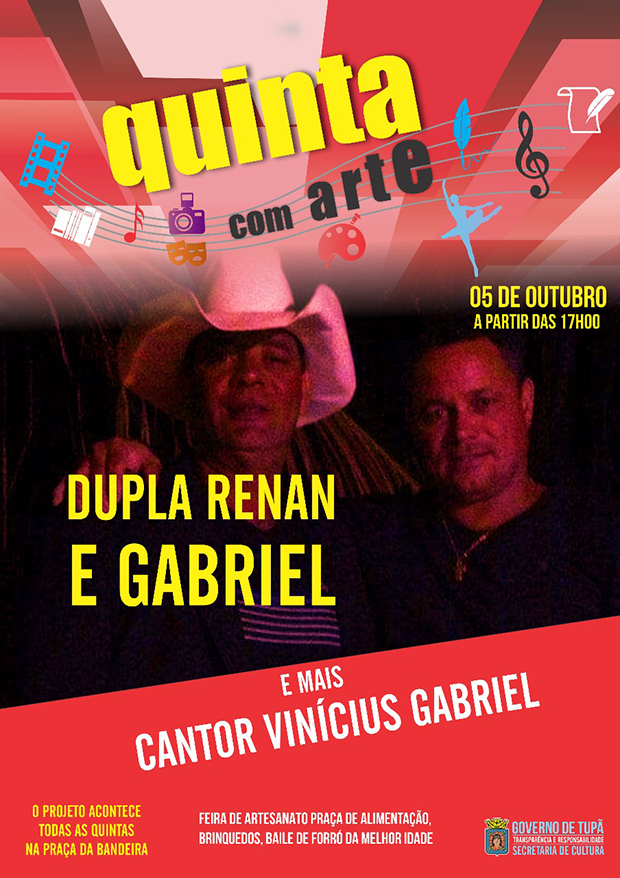 Hoje tem Quinta com Arte com show da Dupla Renan e Gabriel