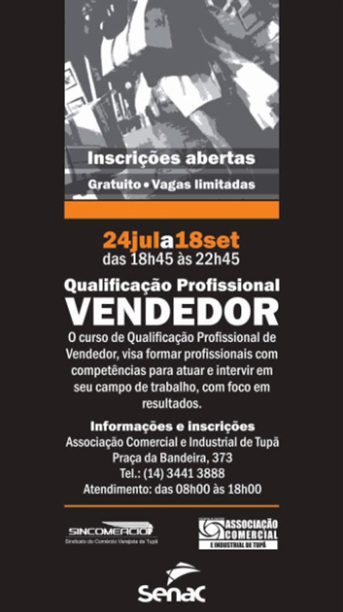 ACIT e Senac abrem inscrição para curso de vendedor