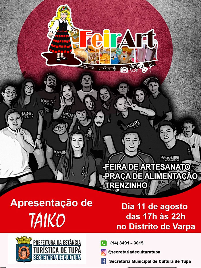 Grupo de Taiko se apresenta neste sábado (11) no FeirArt, em Varpa