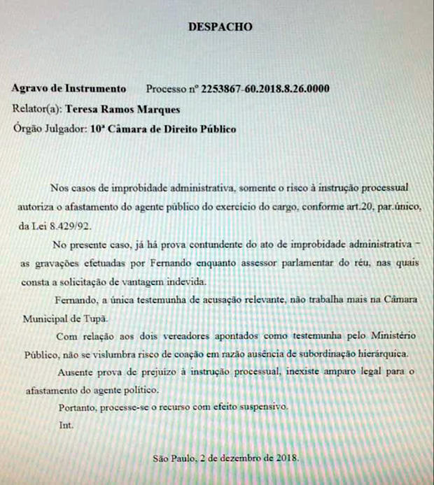 Vereador Tiago Matias retorna à Câmara Municipal após decisão da justiça