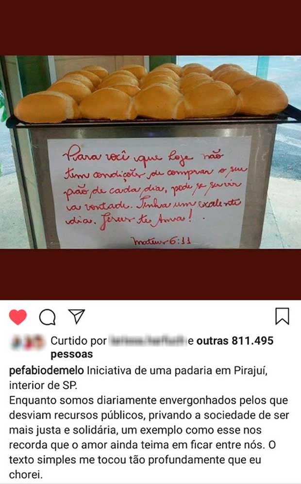 Padaria de Pirajuí doa pão para quem não tem condições de pagar