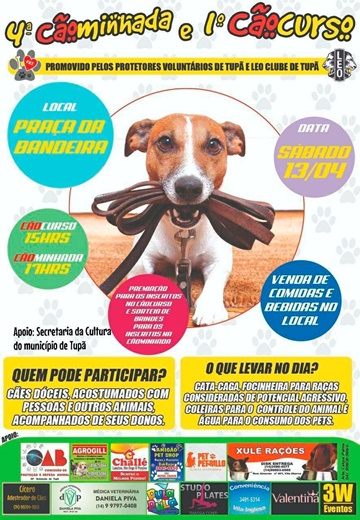 Tupã terá Cãominhada e Cãocurso no dia próximo dia 13