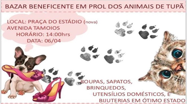 Bazar Beneficente em prol dos animais de rua será neste sábado