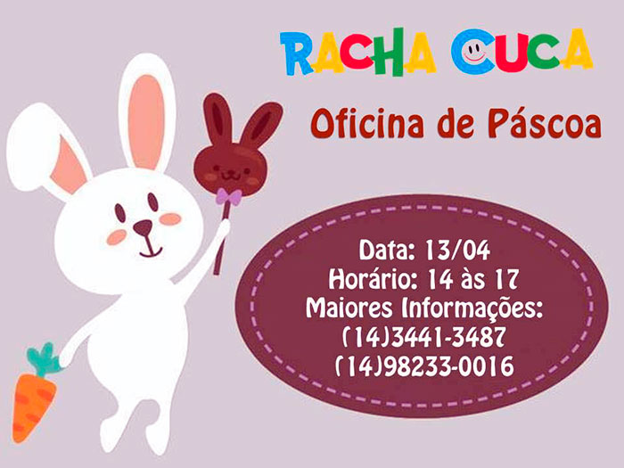 Racha Cuca terá Oficina de Páscoa no próximo dia 13 de abril