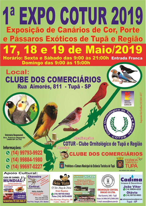 Pela primeira vez, Tupã recebe exposição de aves