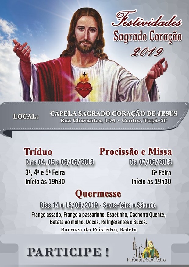 Comunidade terá tríduo e quermesse em honra ao Sagrado Coração de Jesus