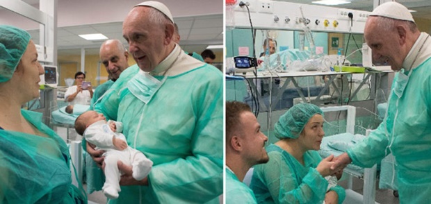 Papa visita, de surpresa, UTI neonatal na Itália e conforta pais de bebês internados