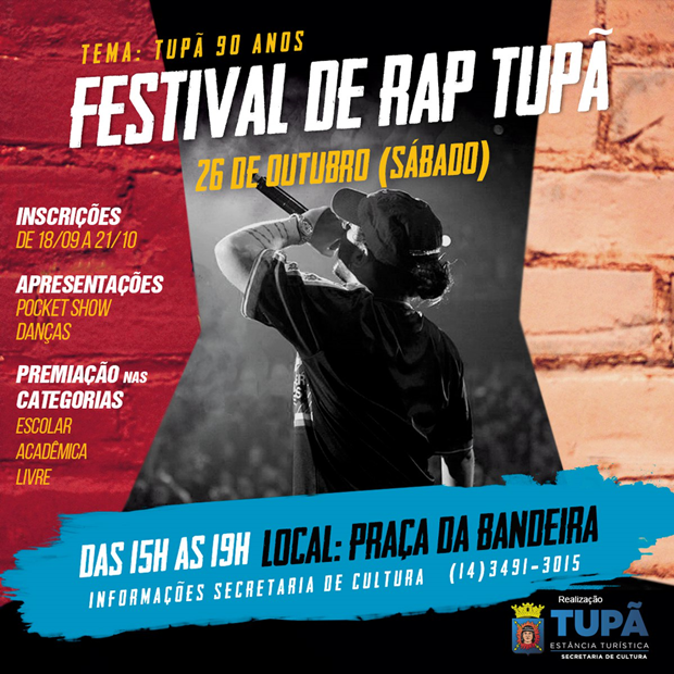 Inscrições para o 1º Festival de Rap de Tupã começam hoje