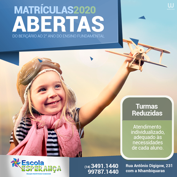 Escola Esperança está com matrículas abertas para o ano letivo de 2020