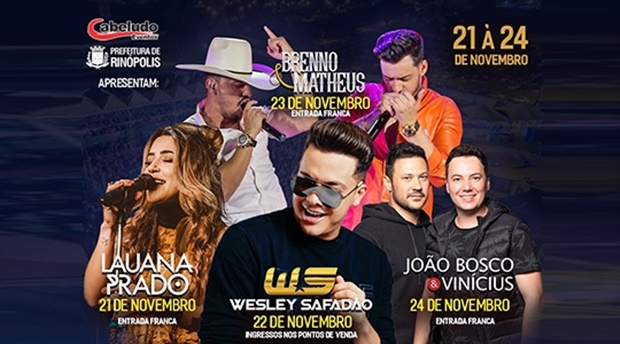 Festa do Peão em Rinópolis: programação tem Wesley Safadão e grandes atrações