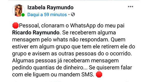 Celular de ex-prefeito é clonado e golpistas pedem dinheiro