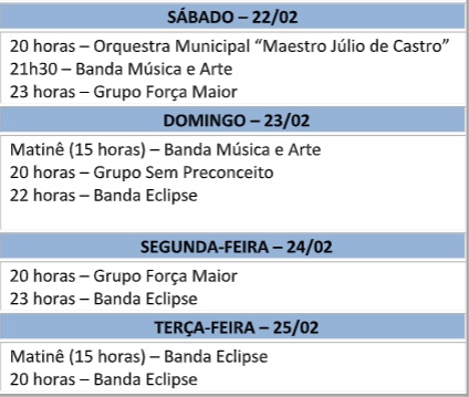 Tupã Folia terá Orquestra Municipal, Banda Eclipse, Música e Arte, Força Maior e Sem Preconceito