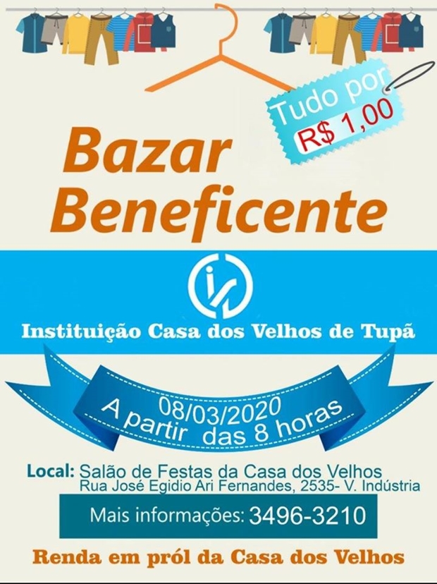 Casa dos Velhos realiza Bazar Beneficente com peças a R$ 1 cada