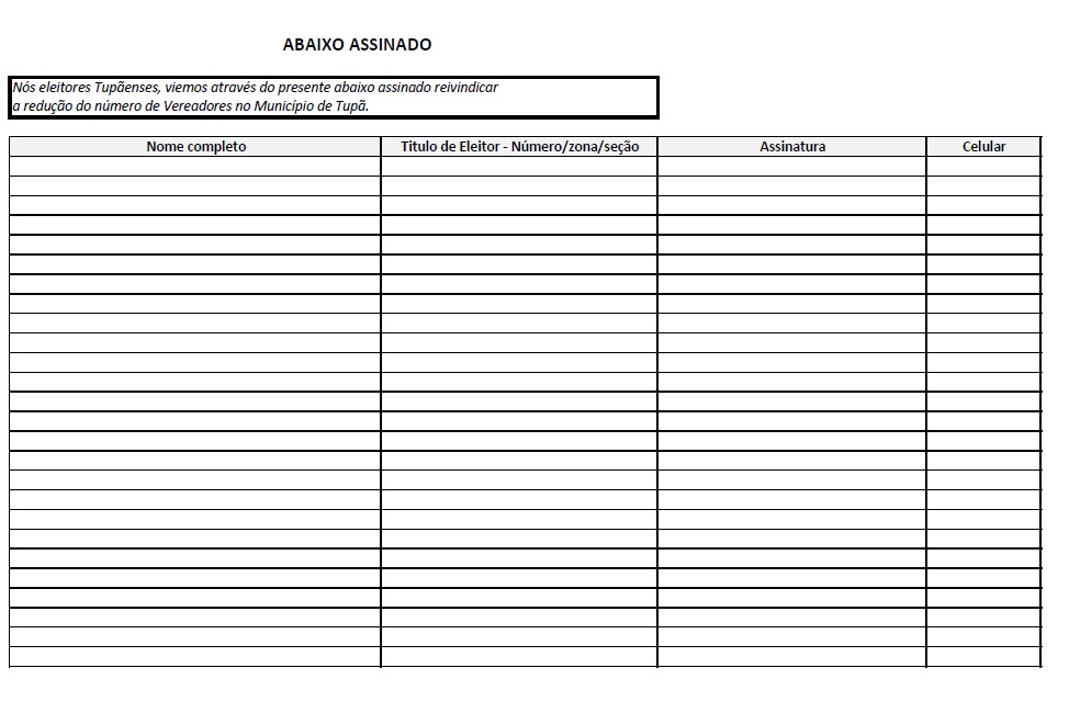 Veja como assinar lista a favor da redução do número de vereadores no município