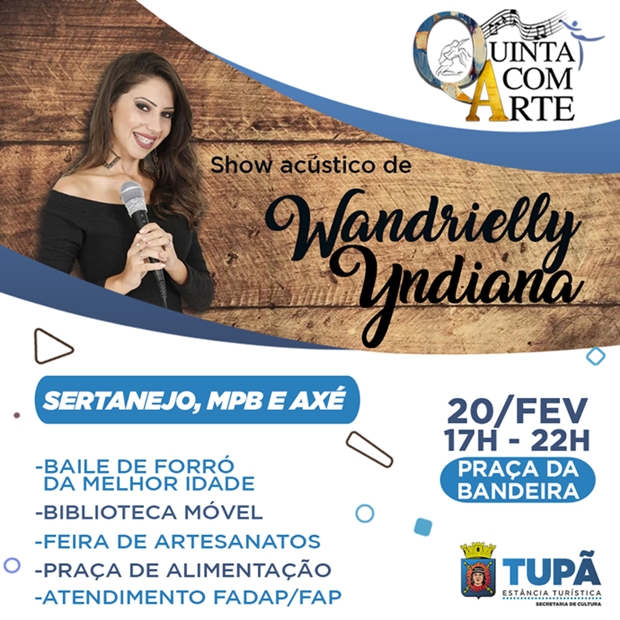 Wandrielly Yndiana animará a noite do Quinta com Arte