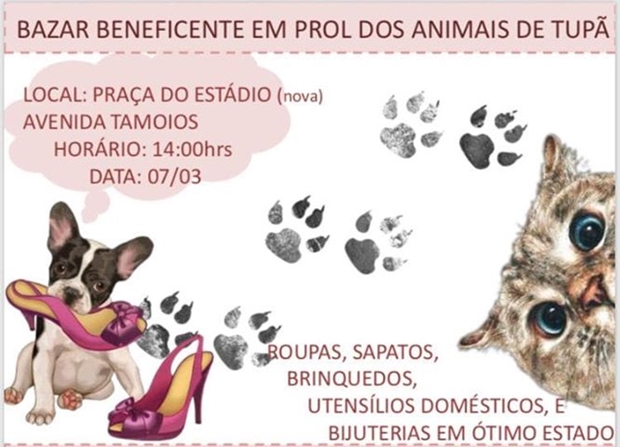 Bazar em prol dos animais de rua será realizado neste sábado