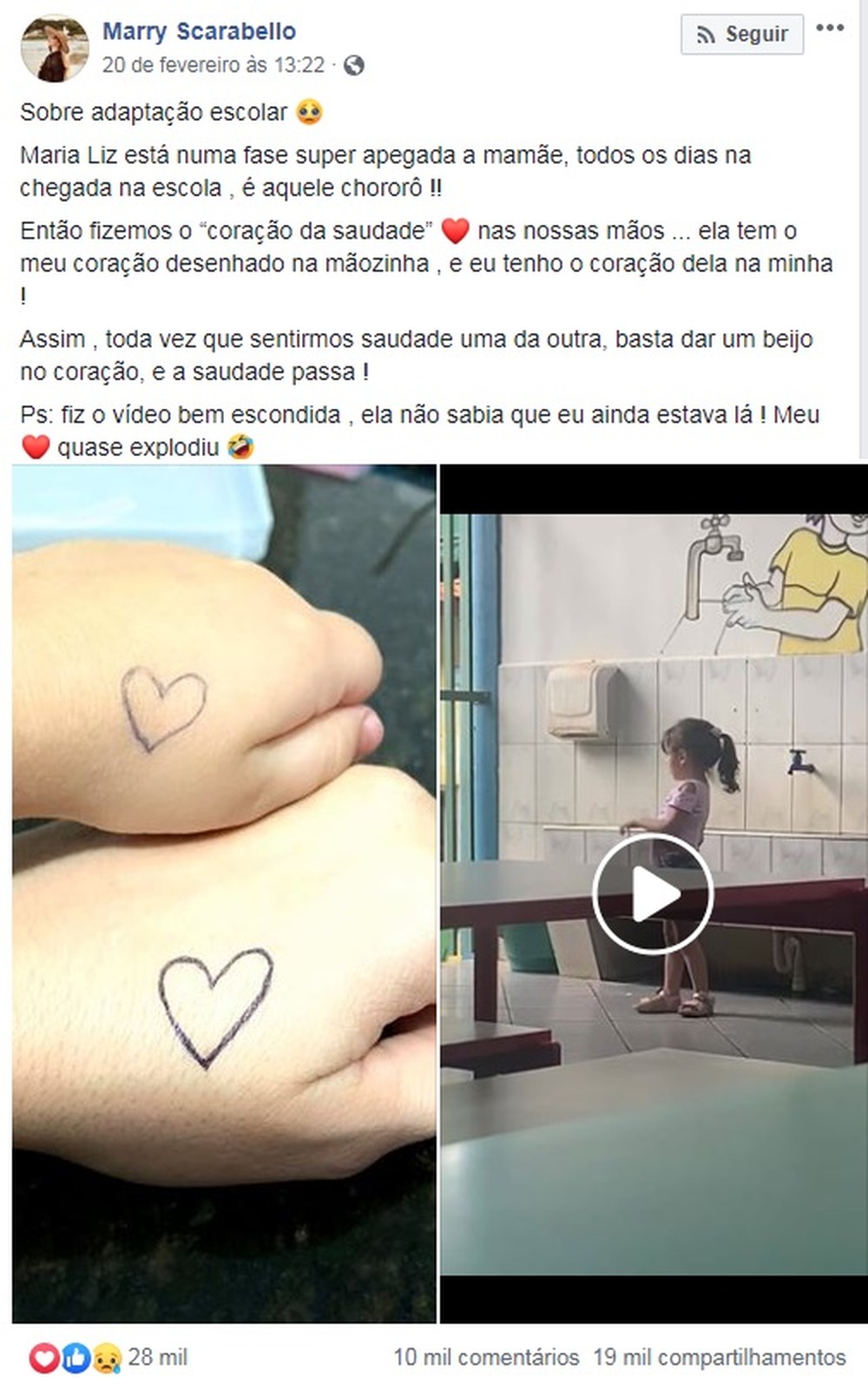 Mãe viraliza na web com tática para filha se adaptar na escola em Buru — Foto: Reprodução/Facebook