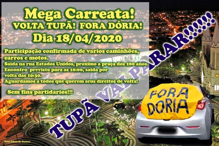 Manifestantes farão carreata contra Doria pelas ruas de Tupã