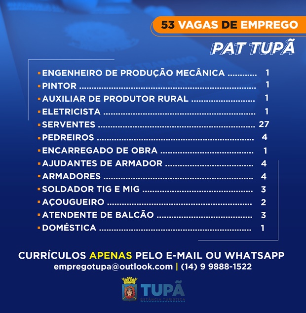 PAT de Tupã tem 27 vagas para serventes e 4 para pedreiros
