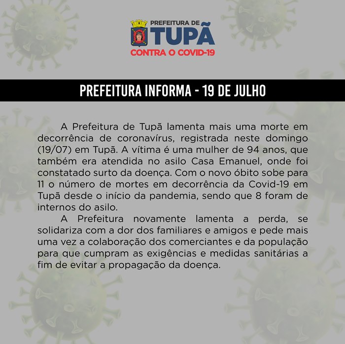 COVID-19: Tupã registra mais uma morte entre internos do asilo Casa Emanuel