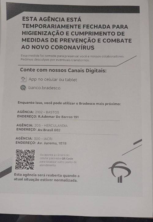 Após BB, agência do Bradesco de Tupã é interditada para desinfecção