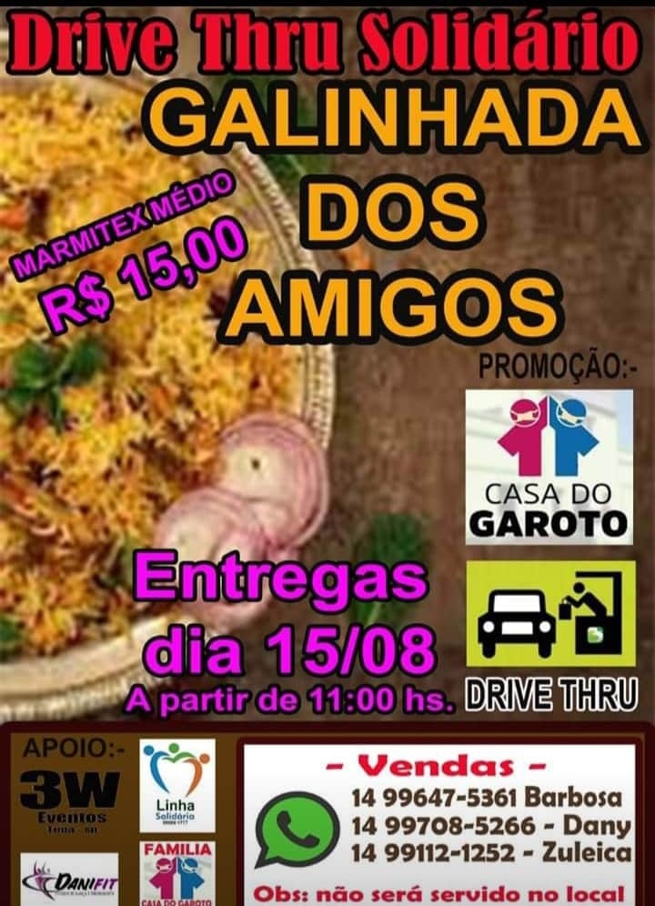 Casa do Garoto promove Galinhada Solidária em formato Drive-Thru