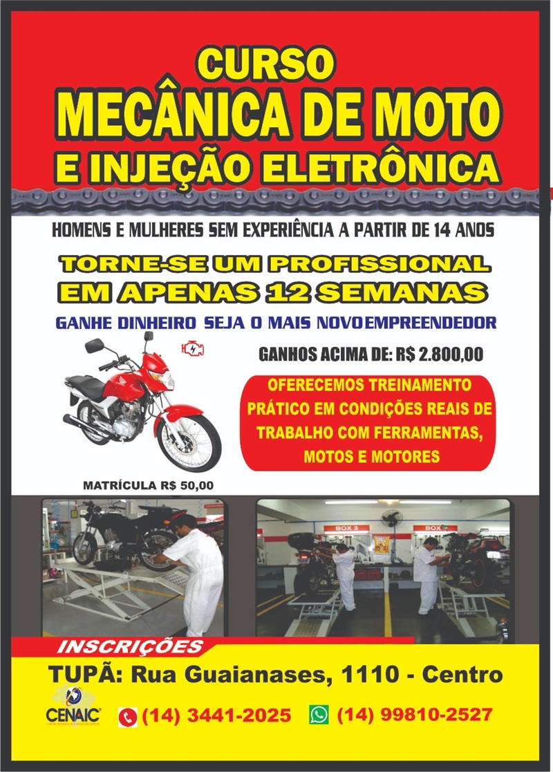 CENAIC Tupã realiza matrículas para curso de mecânica de moto e injeção eletrônica
