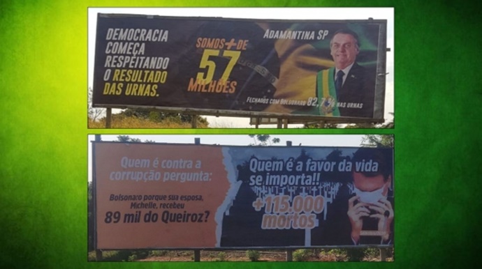 Outdoors em Adamantina marcam apoio e críticas a Bolsonaro