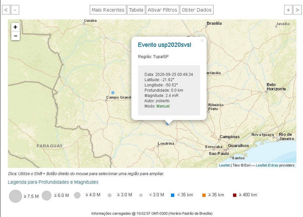 Intensidade de tremor registrado em Tupã foi de 2,4 a 2,5 de magnitude