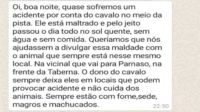 Moradora denuncia cavalo amarrado em meio à vicinal Tupã/Parnaso