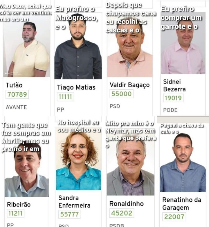 Nomes de urna de candidatos a vereador em Tupã viram meme na internet