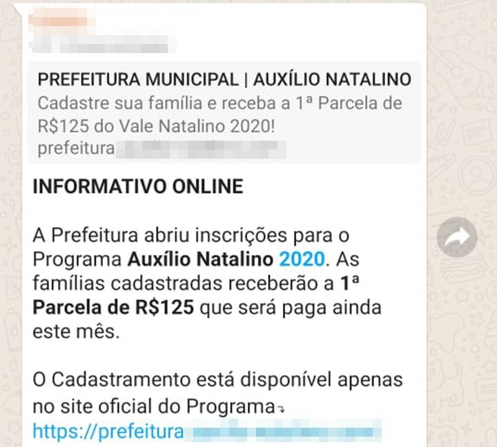 Golpe: moradores relatam ter recebido mensagens para cadastro em Auxílio Natalino