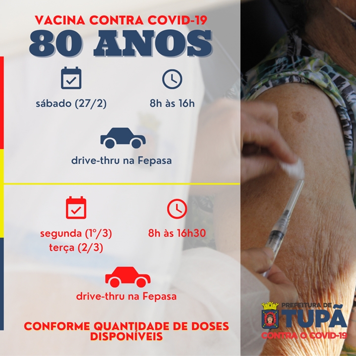 População a partir dos 80 anos de idade começa a ser vacinada neste sábado (27)