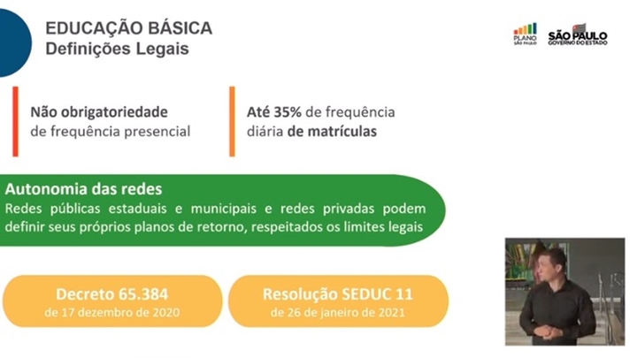 Governo de SP anuncia que escolas continuam abertas no estado, apesar da reclassificação das regiões para a fase vermelha do plano SP nesta quarta (3). — Foto: Reprodução/GESP.