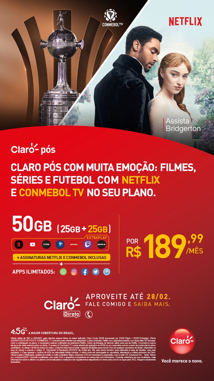 Claro Tupã oferece planos de celular e internet com assinatura da Netflix inclusa.
