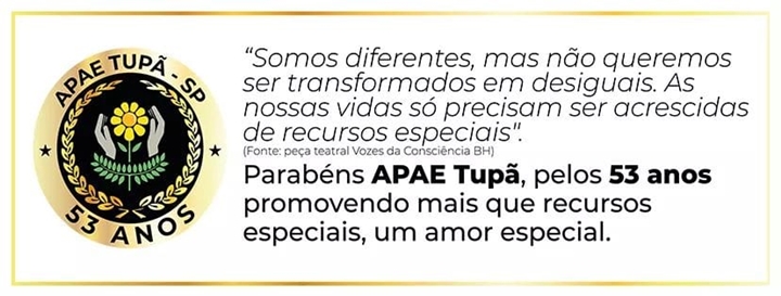 APAE de Tupã comemora 53 anos neste sábado