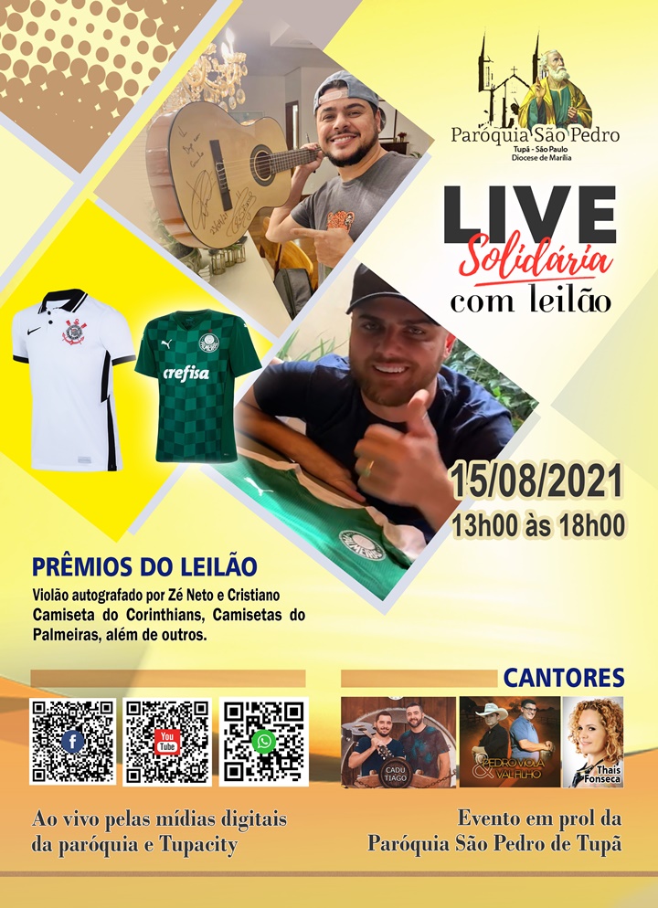 São Pedro Apóstolo de Tupã fará live solidária com leilão em 15 de Agosto