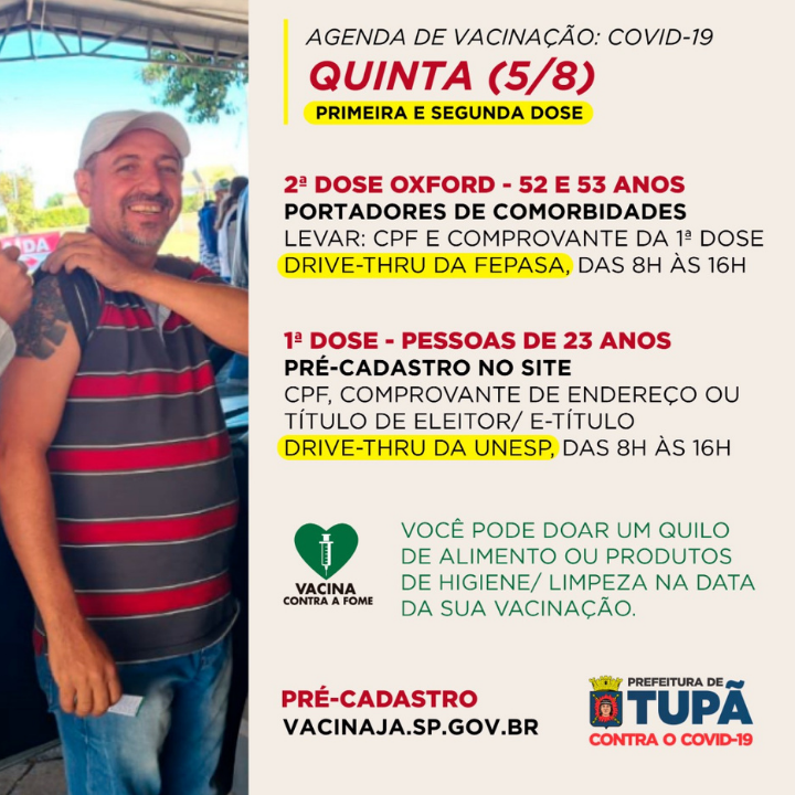 Tupã tem 30% da população adulta com o esquema vacinal contra Covid-19 completo