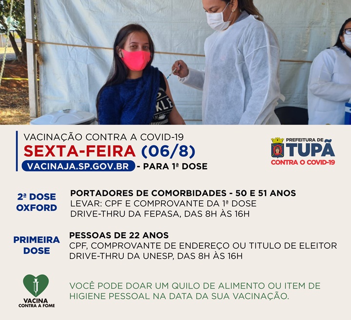 Tupã é a 4ª cidade de 50 mil a 100 mil habitantes que mais vacina contra a covid-19