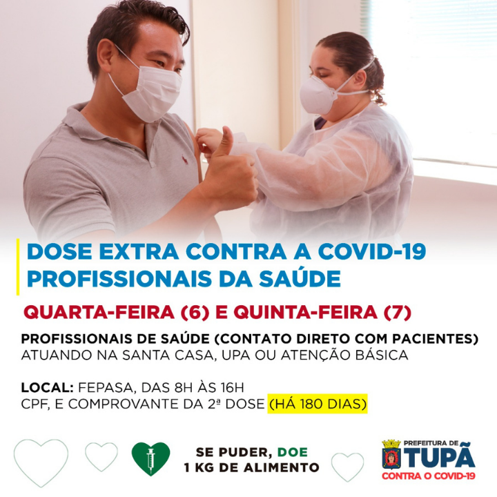 Tupã aplicará dose extra contra Covid-19 em profissionais da saúde nesta quarta e quinta