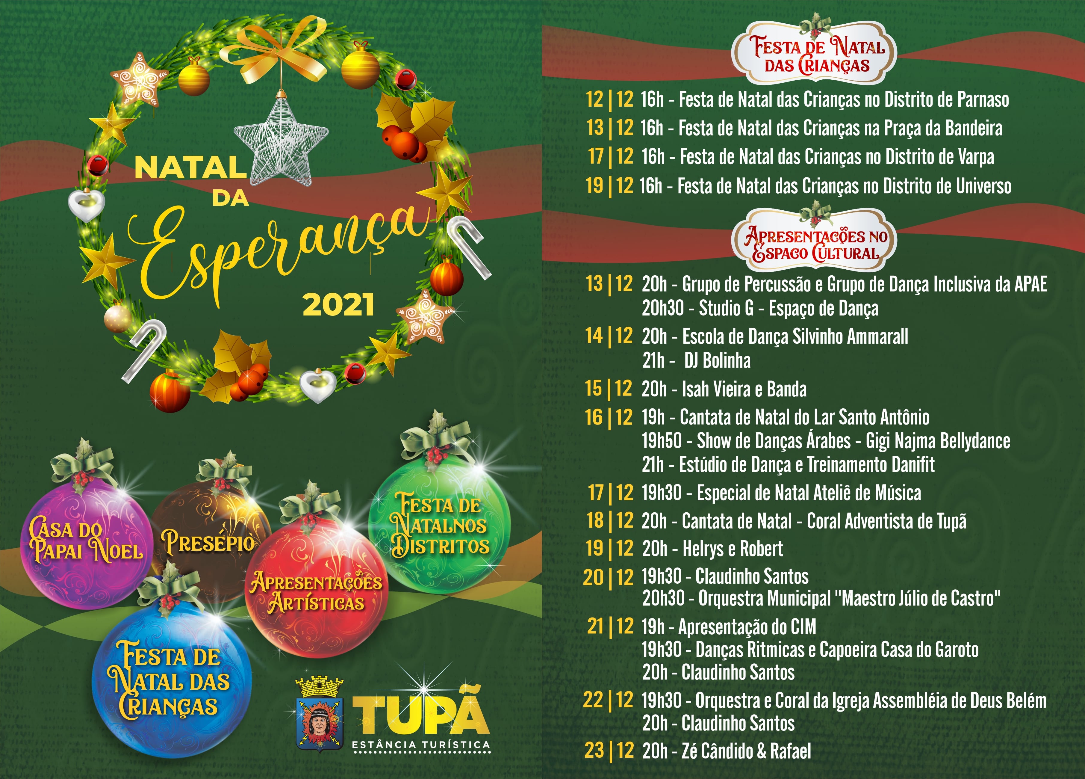 Programação do Natal da Esperança começa a partir deste domingo