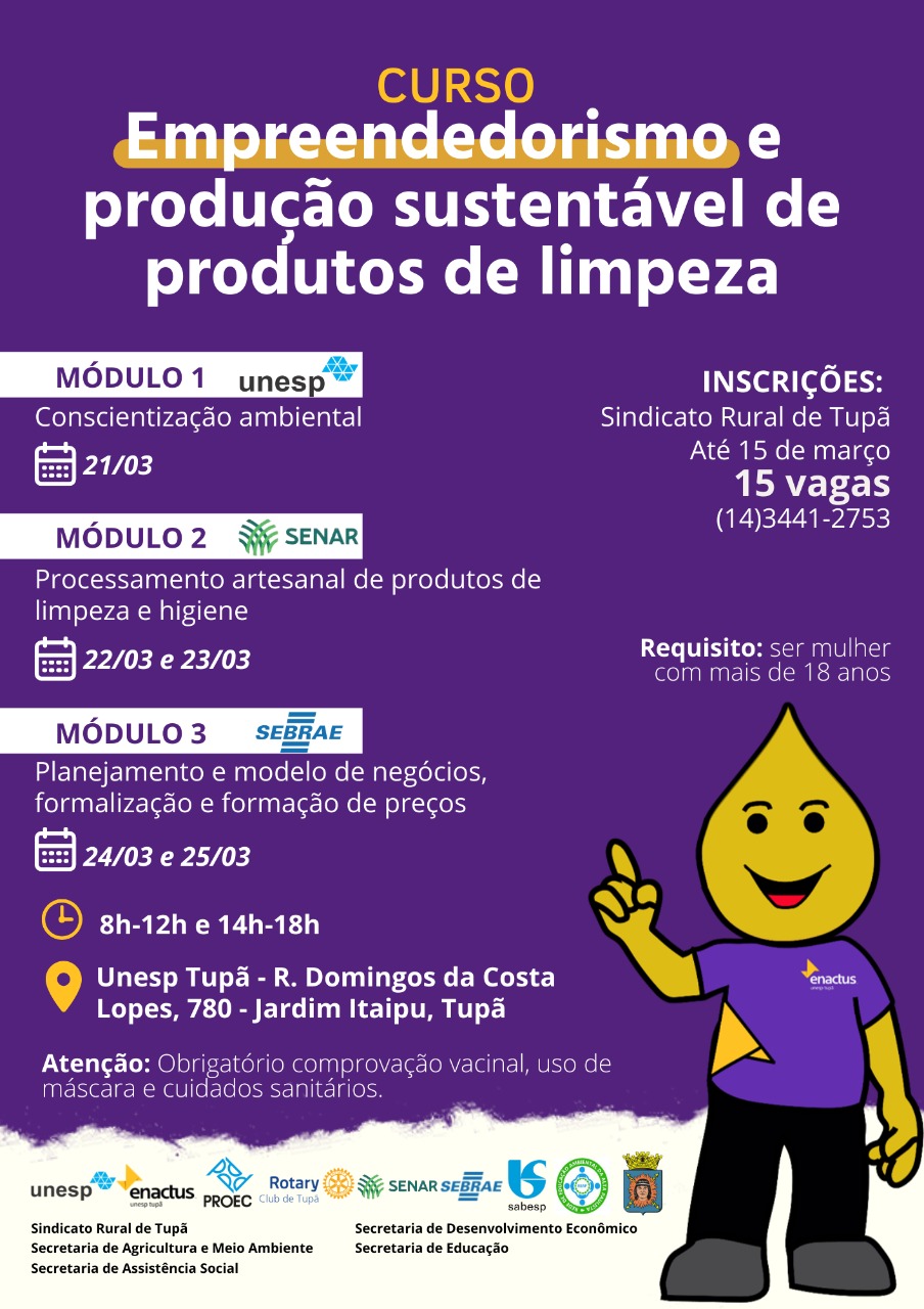 Unesp de Tupã realiza curso de empreendedorismo e produção sustentável de produtos de limpeza