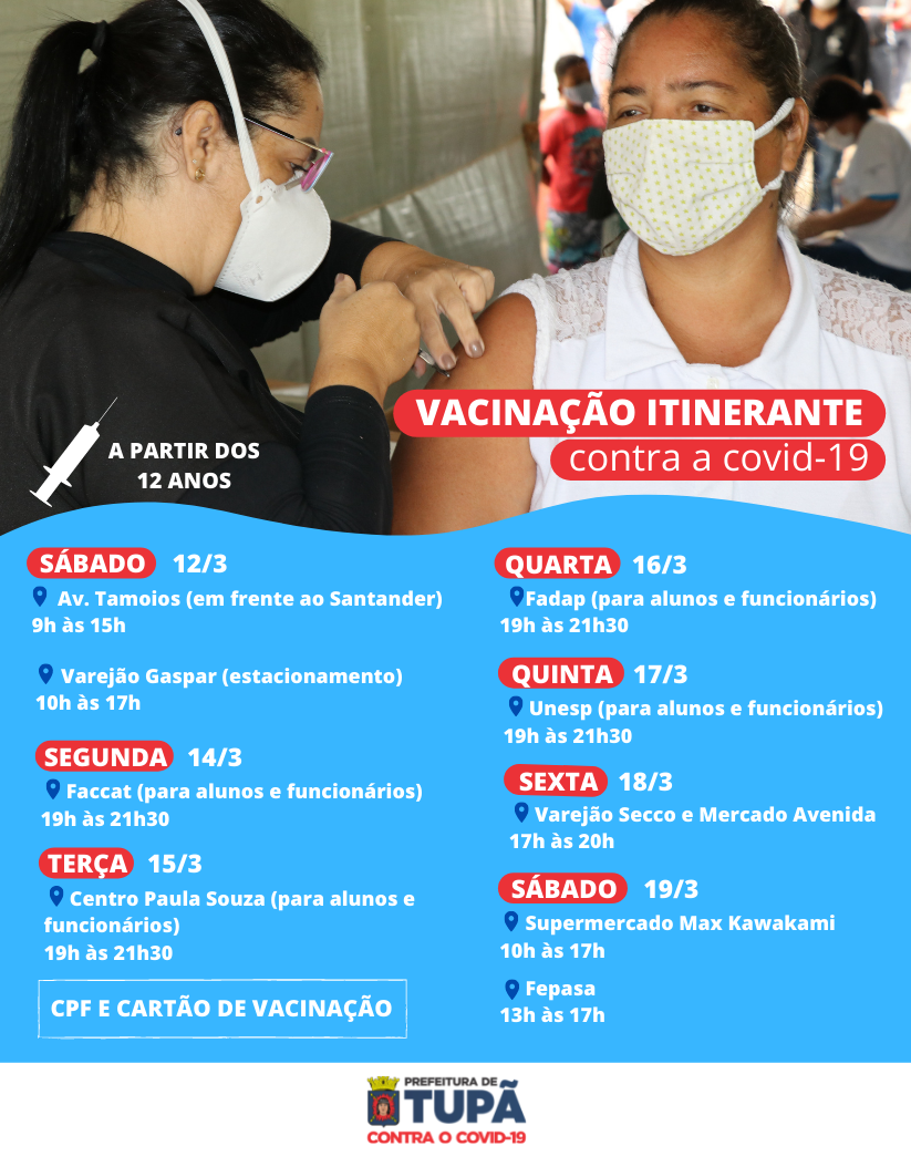 Vacinação itinerante contra a covid-19 começa neste sábado em Tupã