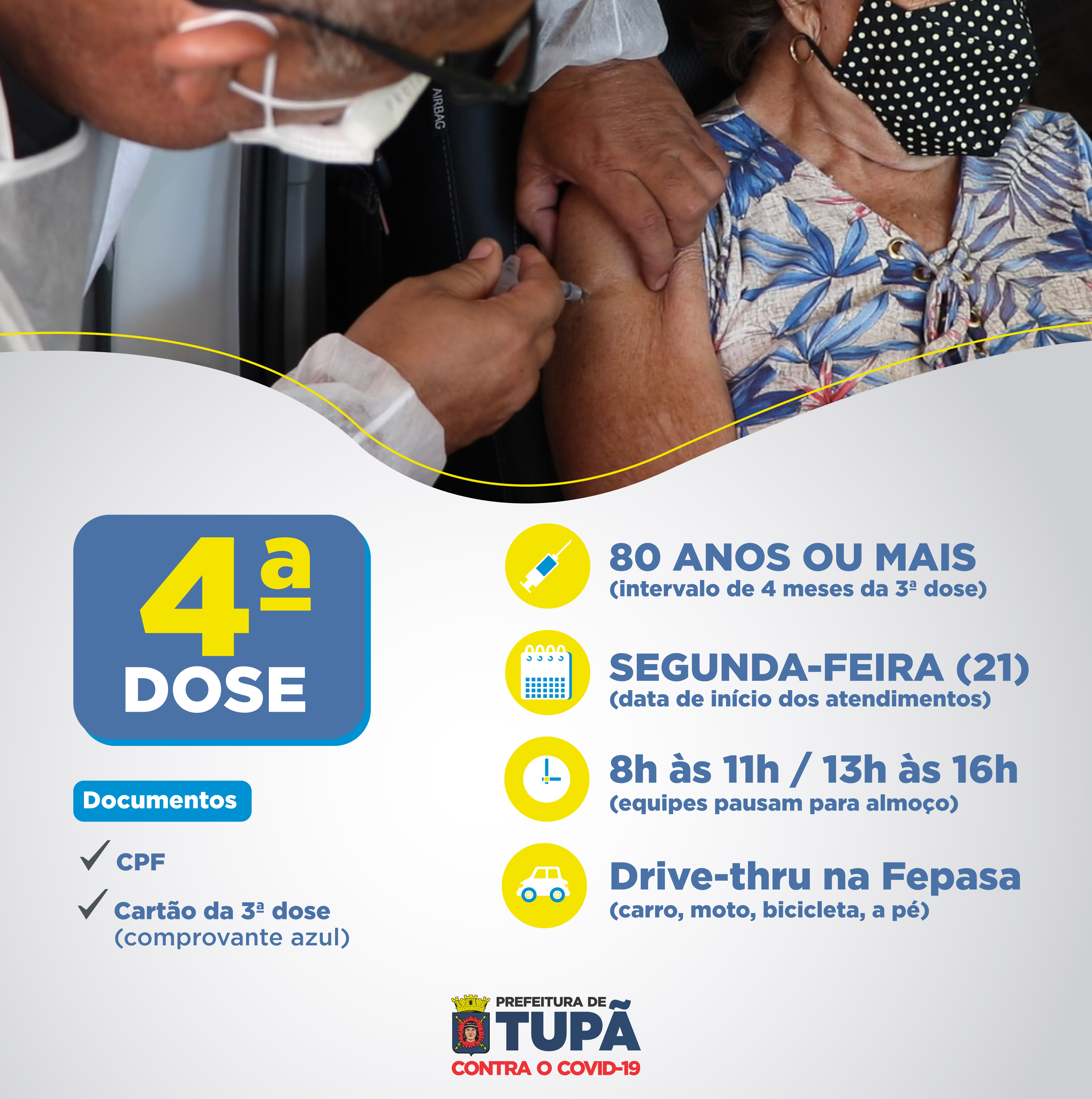 Idosos com mais de 80 anos poderão receber 4ª dose a partir de segunda em Tupã